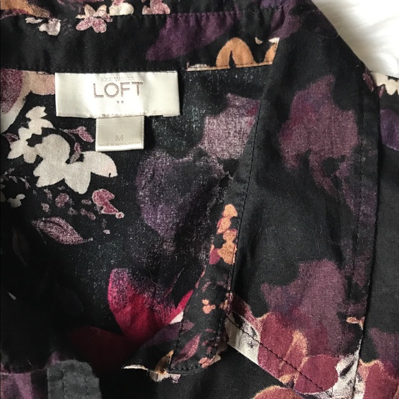 Floral Print LOFT Shirt Blouse Black Pink Cream M - Picture 6 of 6